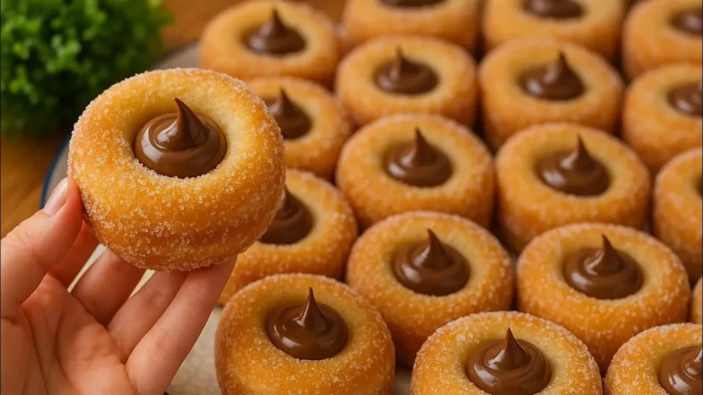 دونات شکری سرخ شده بدون فر با مغزی شکلات نوتلا و بافت طلایی و ترد