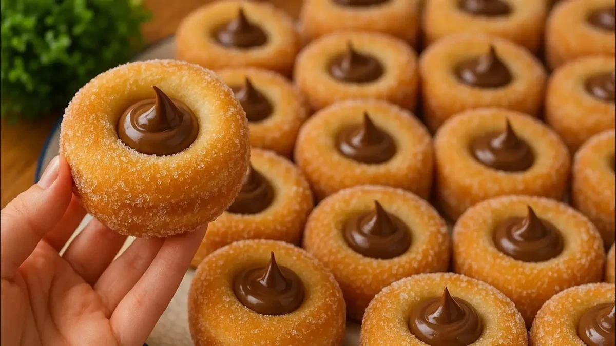 دونات شکری سرخ شده بدون فر با مغزی شکلات نوتلا و بافت طلایی و ترد