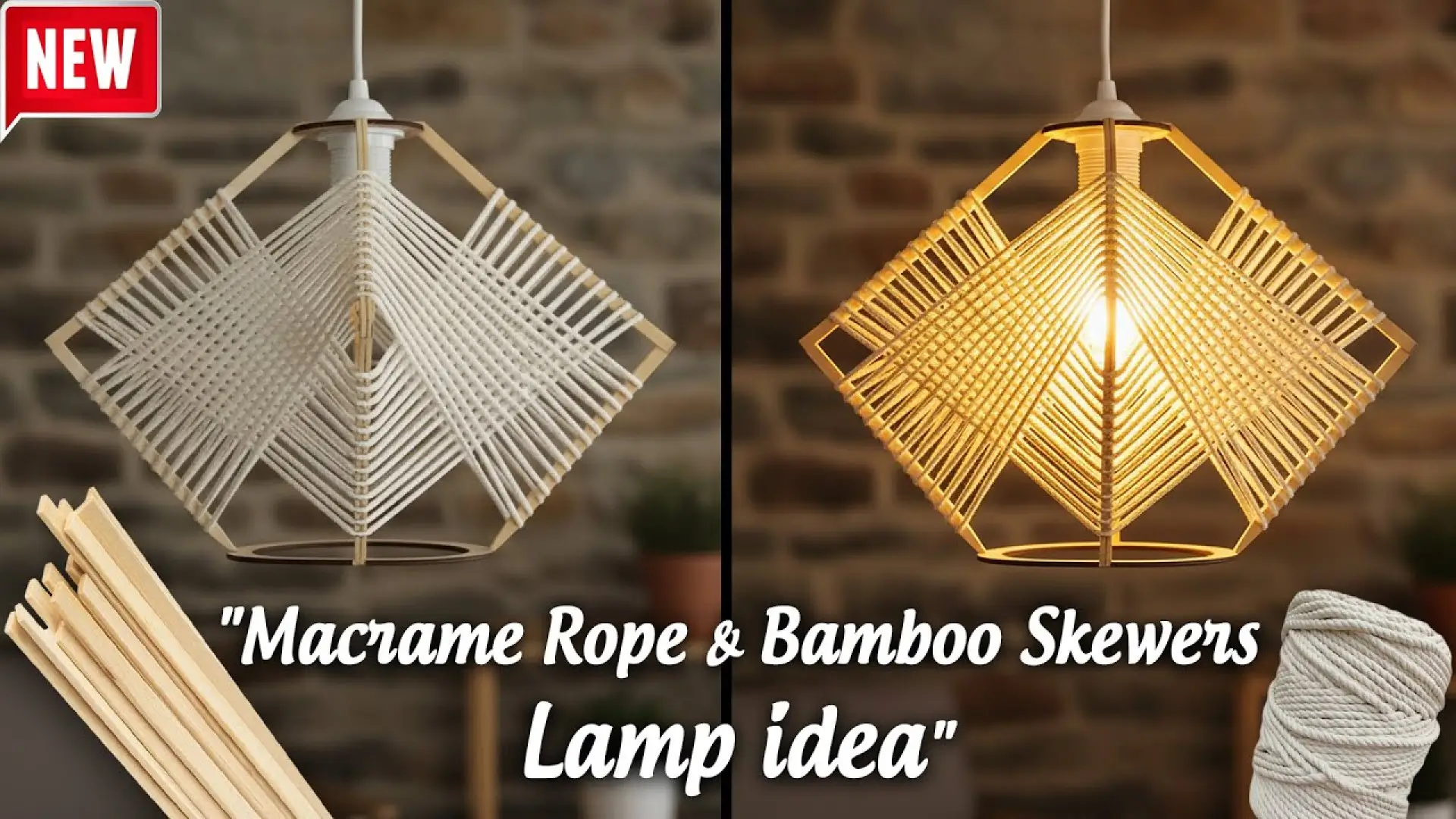 مقایسه لوستر دست‌ساز ساخته شده با سیخ چوبی و نخ مکرومه در حالت خاموش و روشن