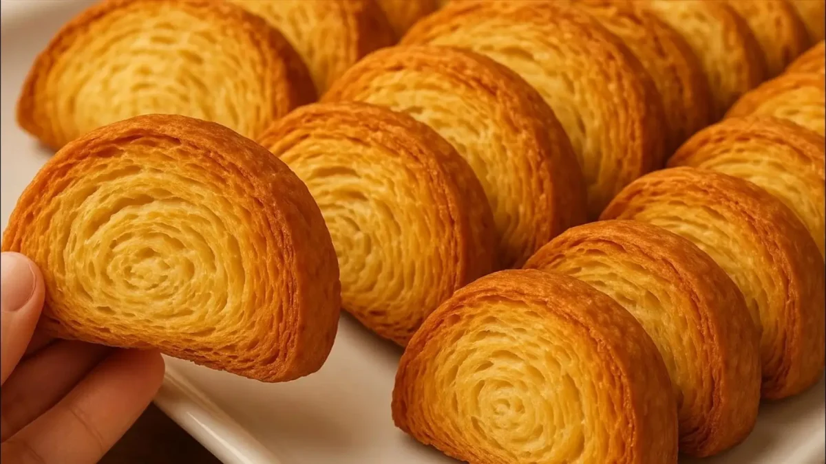 بافت داخلی و لایهلایه نان کروسان رولی خانگی با رنگ طلایی و مغز پخت