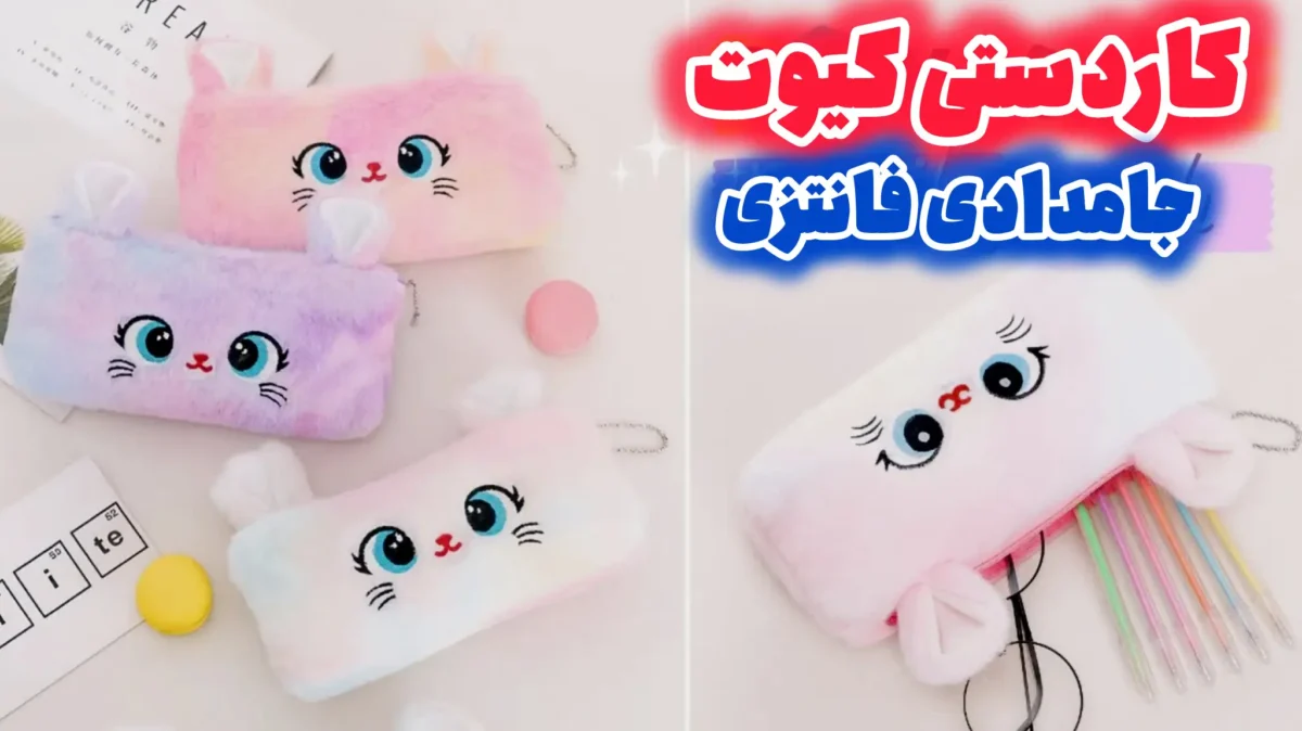 جامدادیهای پشمالو و رنگارنگ دخترانه طرح گربه ساخته شده با چسب و بدون دوخت، ایده کاردستی مدرسه