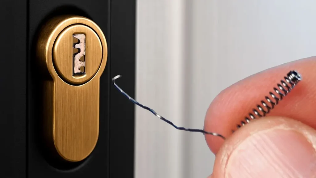 تکنیک خارج کردن قطعه شکسته کلید از داخل مغزی قفل درب با استفاده از یک فنر فلزی نازک