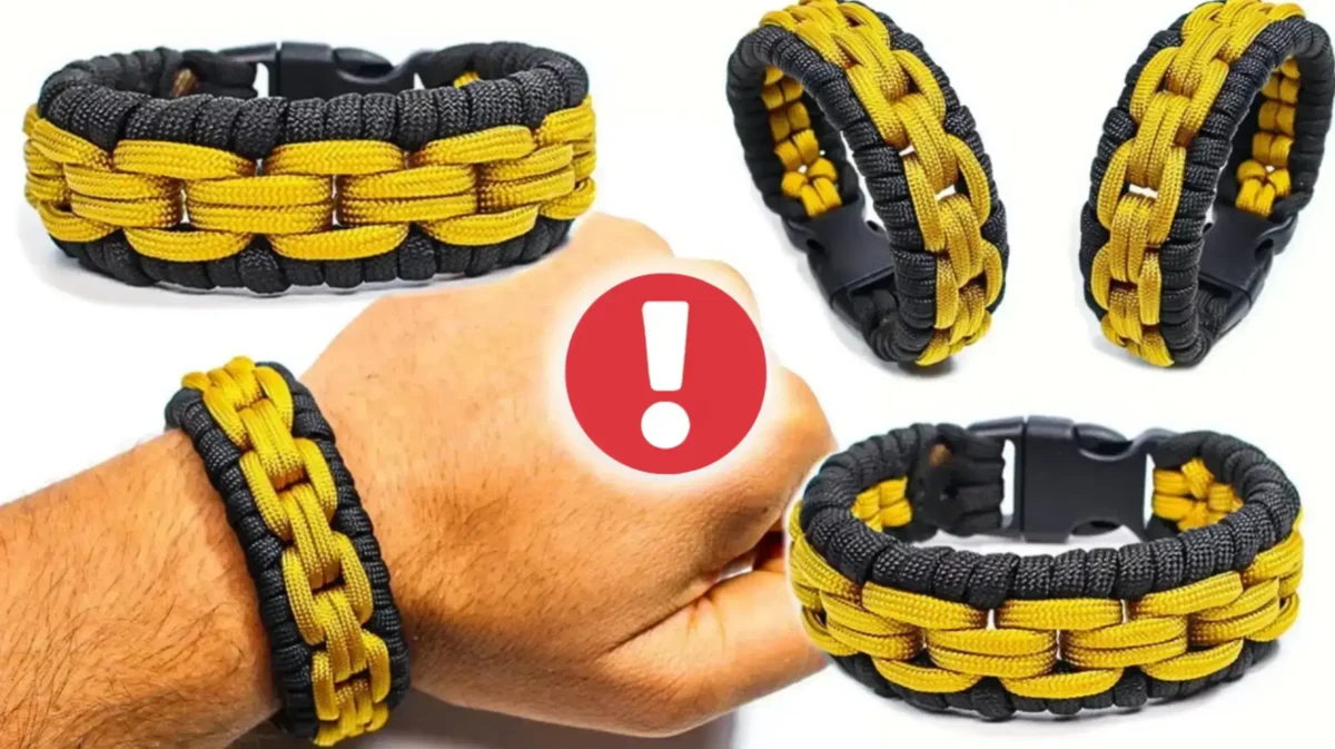 آموزش بافت دستبند پاراکورد دو رنگ مشکی و زرد با طرح بافت زنجیری