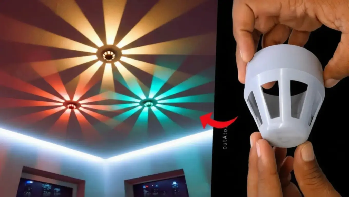 ساخت چراغ سقفی دکوراتیو طرح خورشیدی و رنگی با برش لوله PVC و لامپ ال ای دی