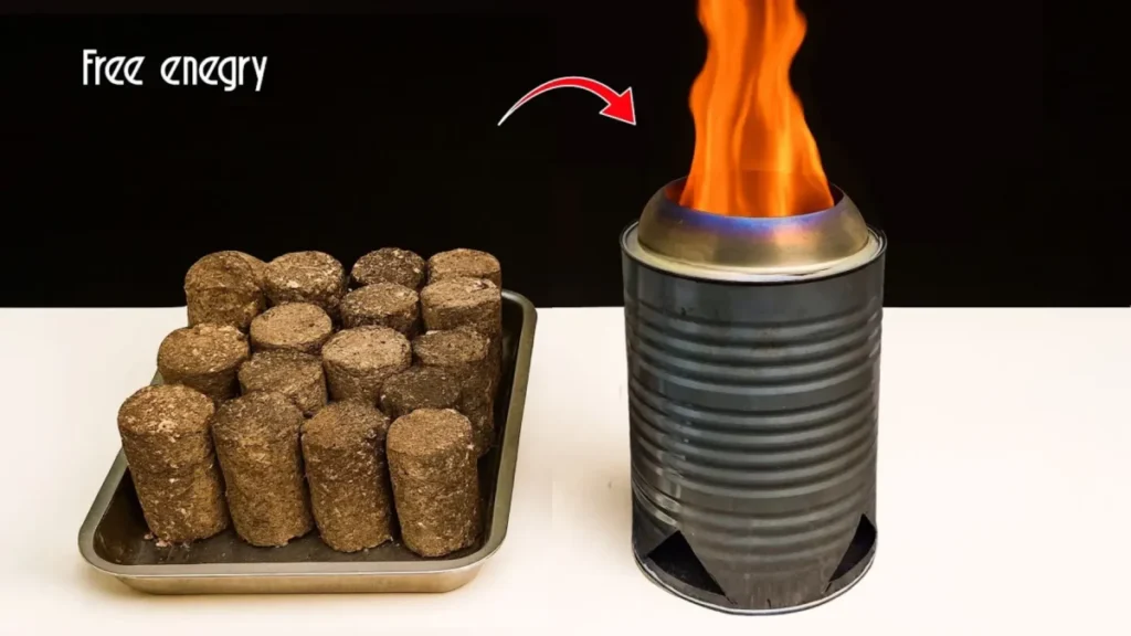 آموزش تبدیل تفاله قهوه به سوخت فشرده (بریکت) و تست شعله‌وری آن درون اجاق دست‌ساز قوطی فلزی.