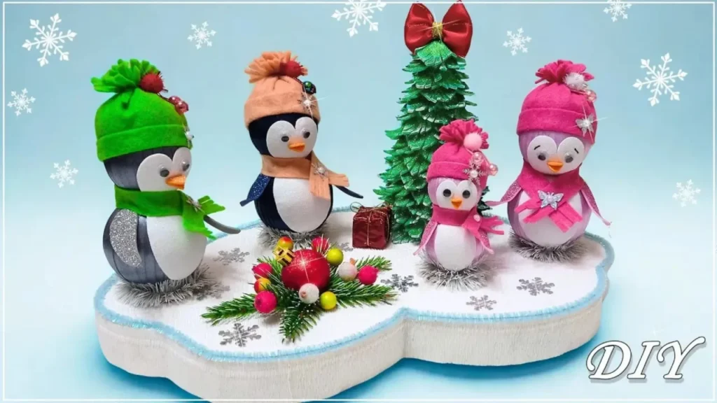 آموزش ساخت کاردستی پنگوئن زمستانی با توپ یونولیتی و نمد