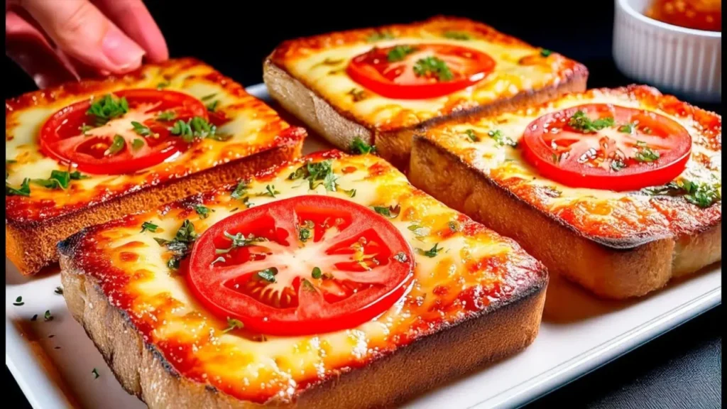 اسنک نان تست پیتزایی با پنیر و گوجه فرنگی برای صبحانه