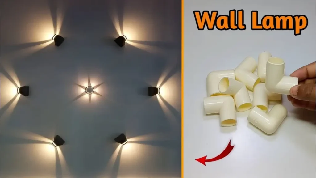 آموزش ساخت چراغ دیواری مدرن و هندسی با استفاده از زانویی لوله آب (PVC) و ایجاد نورپردازی ستاره‌ای روی دیوار.