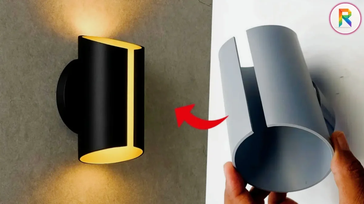 آموزش ساخت دیوارکوب با لوله پلیکا برای راهرو و پذیرایی، تبدیل لوله آب به چراغ دیواری مدرن مشکی طلایی، ایده خلاقانه ساخت لوستر دیواری ارزان قیمت، کاردستی با وسایل دورریختنی برای فروش.