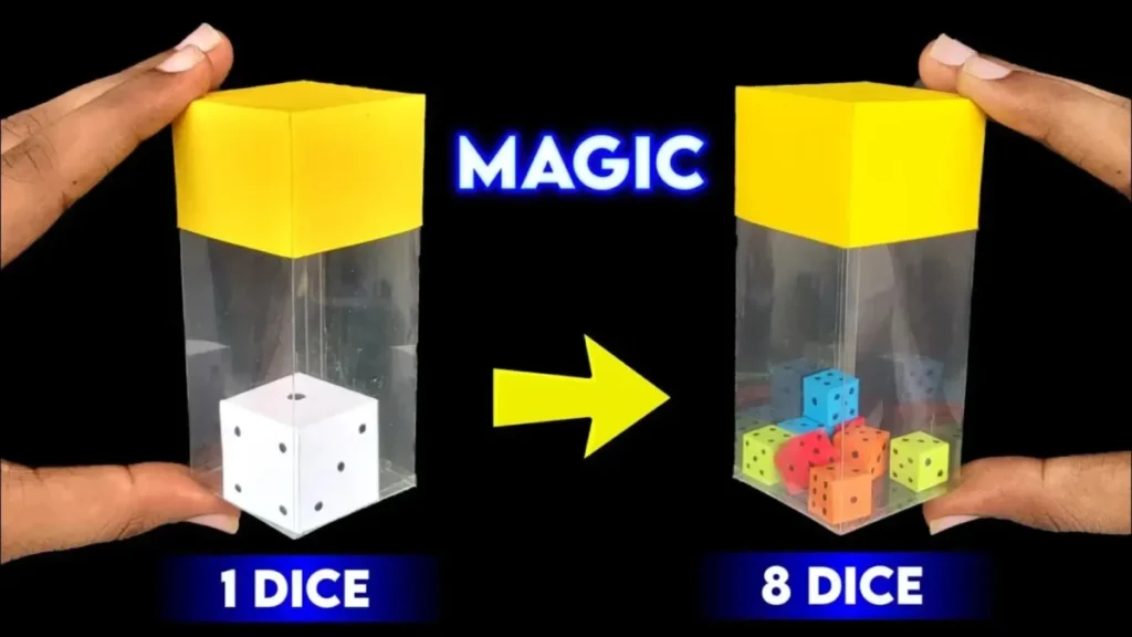 ساخت کاردستی شعبده بازی تاس انفجاری، تبدیل یک تاس بزرگ به ۸ تاس کوچک، ترفند جادویی برای کودکان، اسباب بازی دست‌ساز با طلق و کاغذ، آموزش تردستی تبدیل تاس، کاردستی جعبه جادویی.