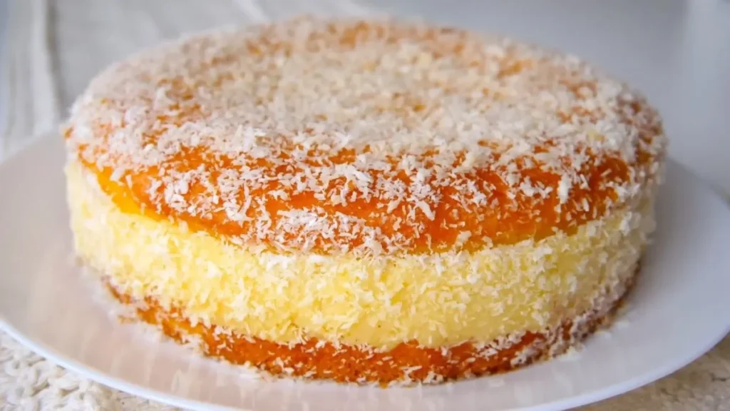 کیک لیمویی پودینگی لایه‌ای با روکش نارگیل، کیک نرم و خانگی با بافت مرطوب و طعم لیمو