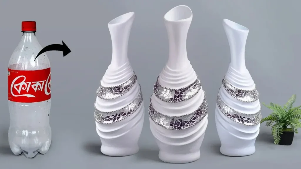 تبدیل بطری پلاستیکی بازیافتی به گلدان دکوراتیو با سیمان سفید و رنگ اکریلیک