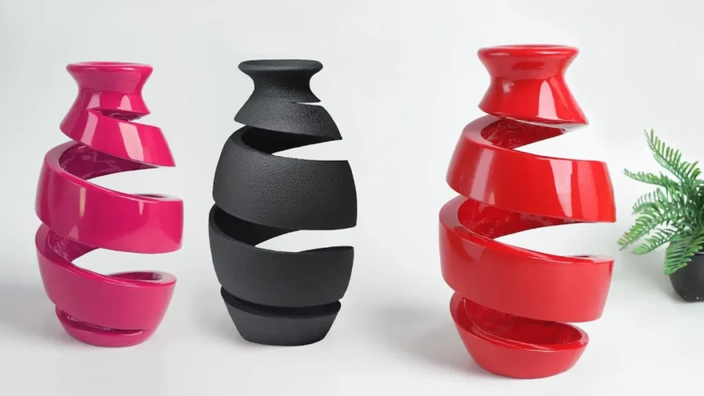 گلدان دکوری مارپیچ گچی، کاردستی با گچ و رنگ اکریلیک، ساخت اکسسوری مدرن منزل، گلدان پیچی سه بعدی دستساز، هنر دست با قالبگیری گچ، گلدانهای فانتزی رنگی.